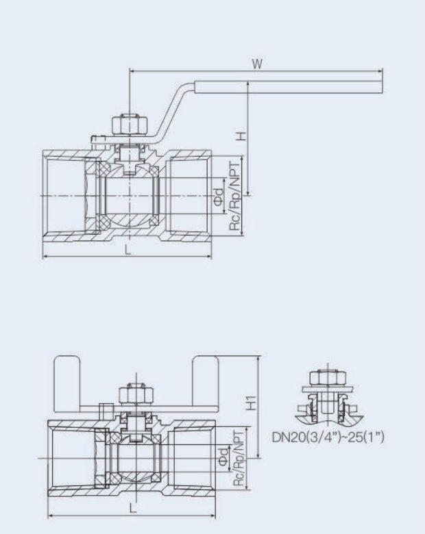 1PC TYPE BALL VALVE WITHINTERNAL THREAD Drawing