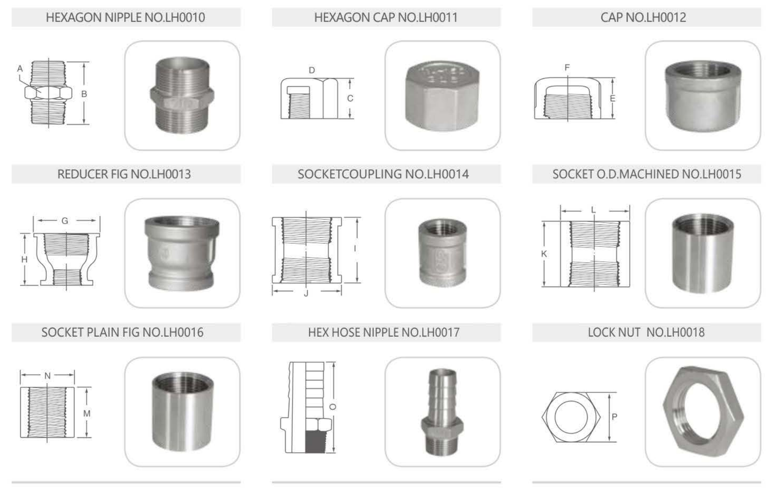 CAST STAINLESS STEEL THREADED PIPE FITTINGS Drawing 01