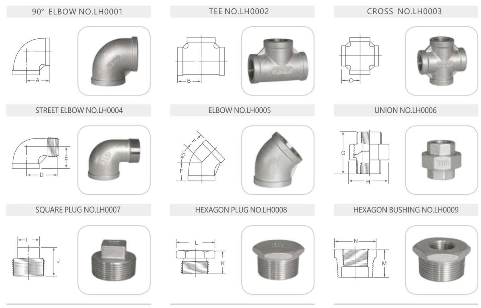 CAST STAINLESS STEEL THREADED PIPE FITTINGS drawing 02