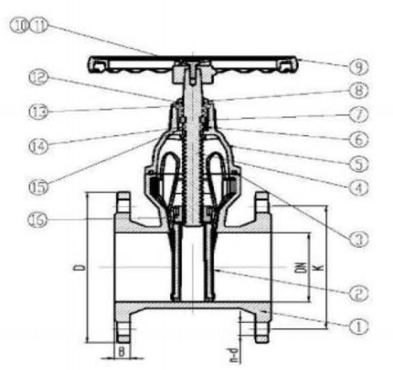 RESILIENT SEATED GATE VALVE FLANGED TYPE drawing