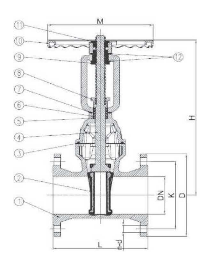 RESILIENT SEATED GATE VALVE RISING STEM OS&Y drawing