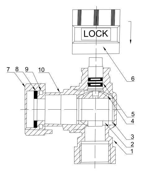 Brass Lockable Angle Magnetic Valve drawing