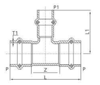 Press Fittings Equal Tee drawing