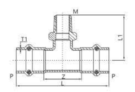 Press Fittings Male Threaded Press Tee drawing